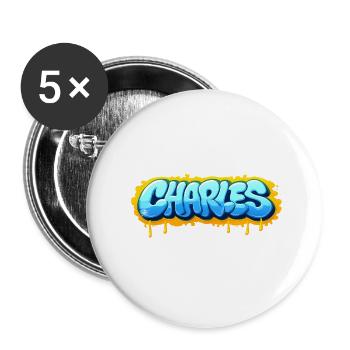 Graffiti  CHARLES Prénom cadeau idéal imprimable s - Lot de 5 petits badges (25 mm) - blanc - Devant
