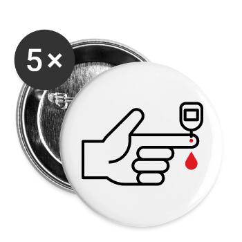 Blutzuckermessung, Blutzucker, Diabetes, Bluttest - Buttons klein 25 mm (5er Pack) - Weiß - Vorne