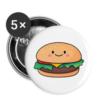 Kawaii Burger Lächelndes Motiv - Buttons klein 25 mm (5er Pack) - Weiß - Vorne
