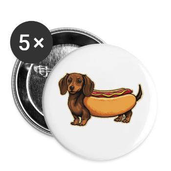 Süßer Dackel Hot-Dog-Brötchen-Aufkleber - Buttons klein 25 mm (5er Pack) - Weiß - Vorne