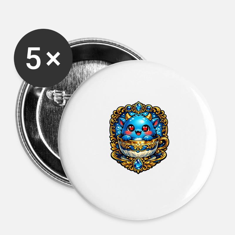 Kleiner Blaues Teekupferdrache - Buttons klein 25 mm (5er Pack) - Weiß