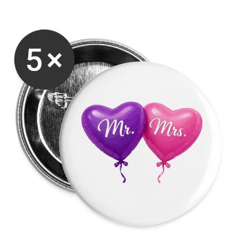 Heart balloons Mr and Mrs - Buttons small 1''/25 mm (5-pack) - white - Front