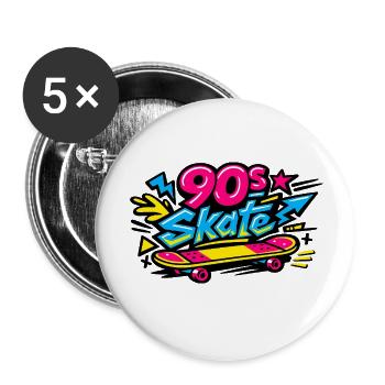90er Skateboard Retro Flair - Buttons klein 25 mm (5er Pack) - Weiß - Vorne