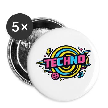 Techno Neon Retro Kreis - Buttons klein 25 mm (5er Pack) - Weiß - Vorne