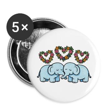 Floral Hearts Elephant Pair - Buttons small 1''/25 mm (5-pack) - white - Front