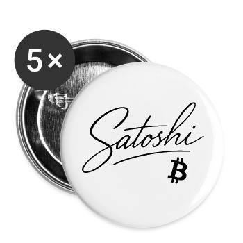 Satoshi Bitcoin Schriftzug Design Schwarz - Buttons klein 25 mm (5er Pack) - Weiß - Vorne