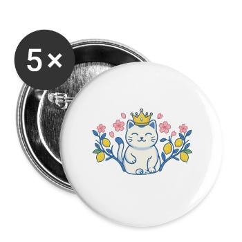 Chat avec une couronne parmi les fleurs - Lot de 5 petits badges (25 mm) - blanc - Devant
