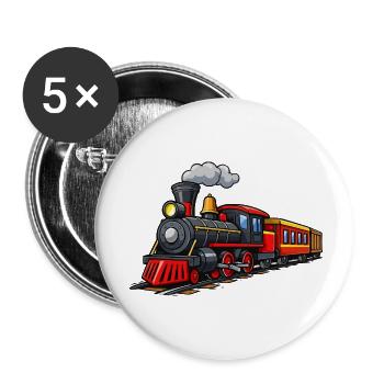 Klassische Dampflok auf Gleisen - Buttons klein 25 mm (5er Pack) - Weiß - Vorne