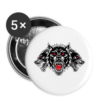 Hund Cerberus Totem, Drei Köpfe, Rote Augen - Buttons klein 25 mm (5er Pack) - Weiß - Vorne