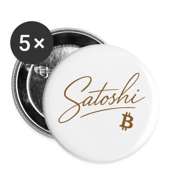 Edles Satoshi Motiv für Bitcoin Fans & Miner - Buttons klein 25 mm (5er Pack) - Weiß - Vorne