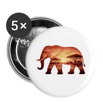 Elefant auf Savanne - Buttons klein 25 mm (5er Pack) - Weiß - Vorne