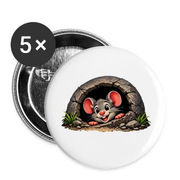 Kleine Muis Uit Hol - Buttons klein 25 mm (5er Pack) - Weiß - Vorne