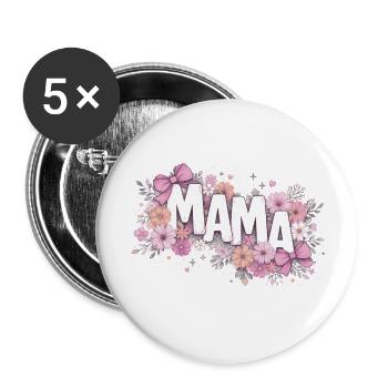 MAMA Fleurs Pastels et Nœuds Roses | Style Chic - Lot de 5 petits badges (25 mm) - blanc - Devant