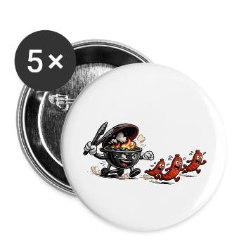 Scorching BBQ Sausage Race BBQ - Buttons small 1''/25 mm (5-pack) - white - Front