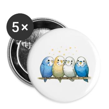 Wellensittiche Gruppe - Buttons klein 25 mm (5er Pack) - Weiß - Vorne