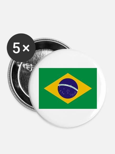 Brasilien Flagge Fahne - Buttons klein 25 mm (5er Pack) - Weiß