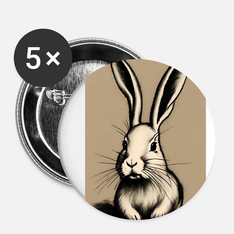 Drawing rabbit drawn - Buttons small 1''/25 mm (5-pack) - white