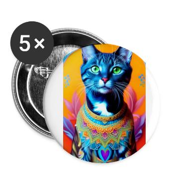 Gorgeus domestic short haired cat - Buttons small 1''/25 mm (5-pack) - white - Front