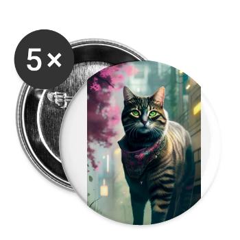 Domestic short haired cat life - Buttons small 1''/25 mm (5-pack) - white - Front