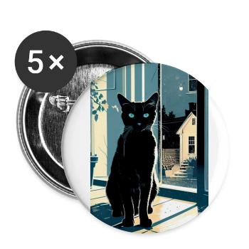 Domestic short haired cat during night - Buttons small 1''/25 mm (5-pack) - white - Front