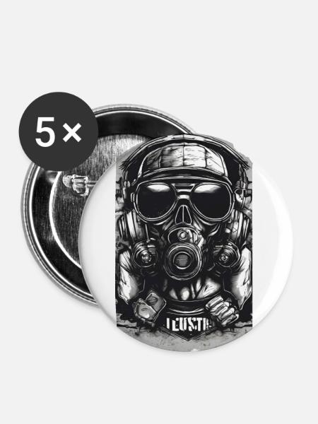 Sonorous Sentinel, Gasmasken-Kopfhörer Graustufen - Buttons klein 25 mm (5er Pack) - Weiß
