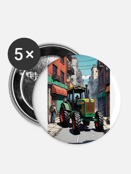 Traktor auf Bauernprotest - Buttons klein 25 mm (5er Pack) - Weiß
