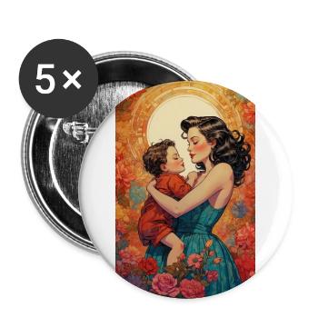 Mutter und Kind - Retro 50er Jahre - Buttons klein 25 mm (5er Pack) - Weiß - Vorne