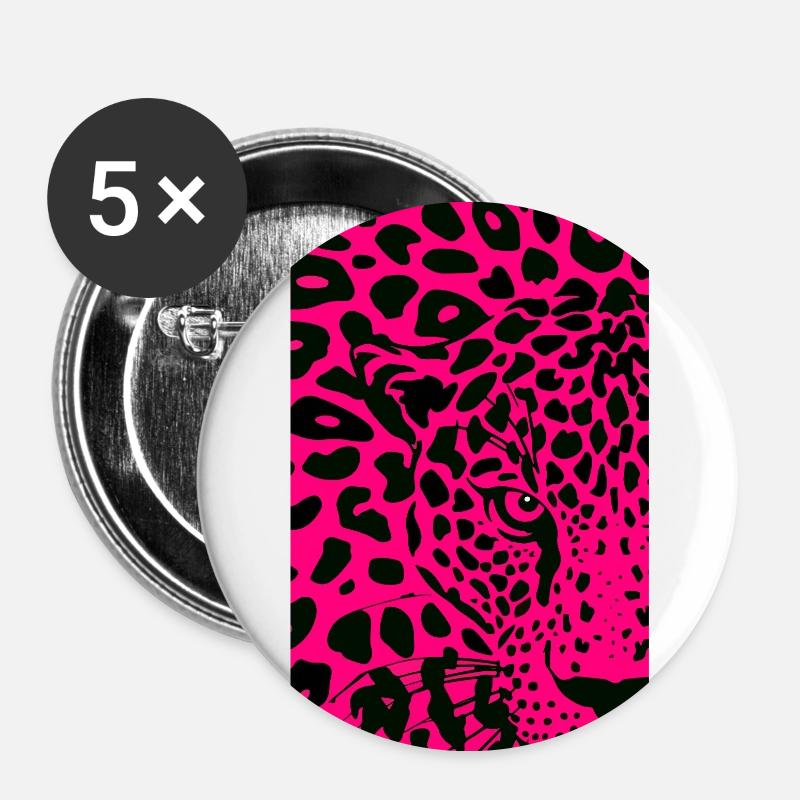 Leopard pattern pink black - Buttons small 1''/25 mm (5-pack) - white