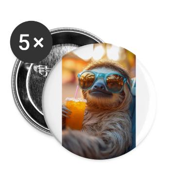 Sassy Sloth Beach - Buttons small 1''/25 mm (5-pack) - white - Front