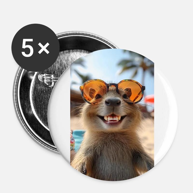 Chilling Capybara on the Beach - Buttons small 1''/25 mm (5-pack) - white