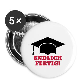 Doktorhut Endlich fertig Promotion Doktorarbeit - Buttons klein 25 mm (5er Pack) - Weiß - Vorne