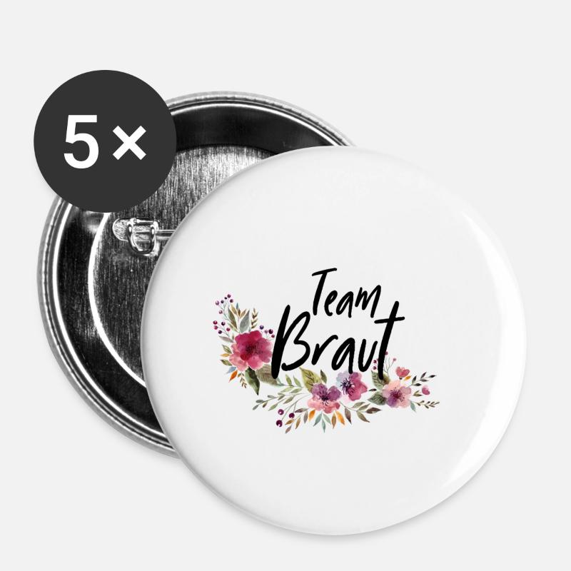 Team Bride - JGA - Série Floral - Lot de 5 petits badges (25 mm) - blanc