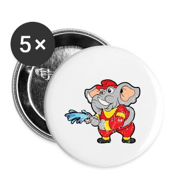 Retro Vintage Grunge Style Feuerwehrmann Elefant - Buttons klein 25 mm (5er Pack) - Weiß - Vorne