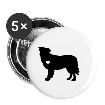 Cadeau de battement de coeur de berger de chien de berger de frontière - Lot de 5 petits badges (25 mm) - blanc - Devant