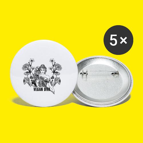 Vegan Diva - dame med blomster - Buttons/Badges lille, 25 mm (5-pack)