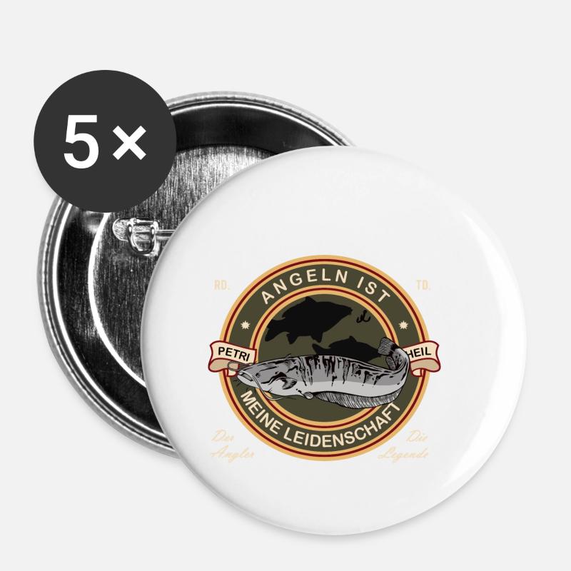 Geschenkidee Angler Wels - Buttons klein 25 mm (5er Pack) - Weiß