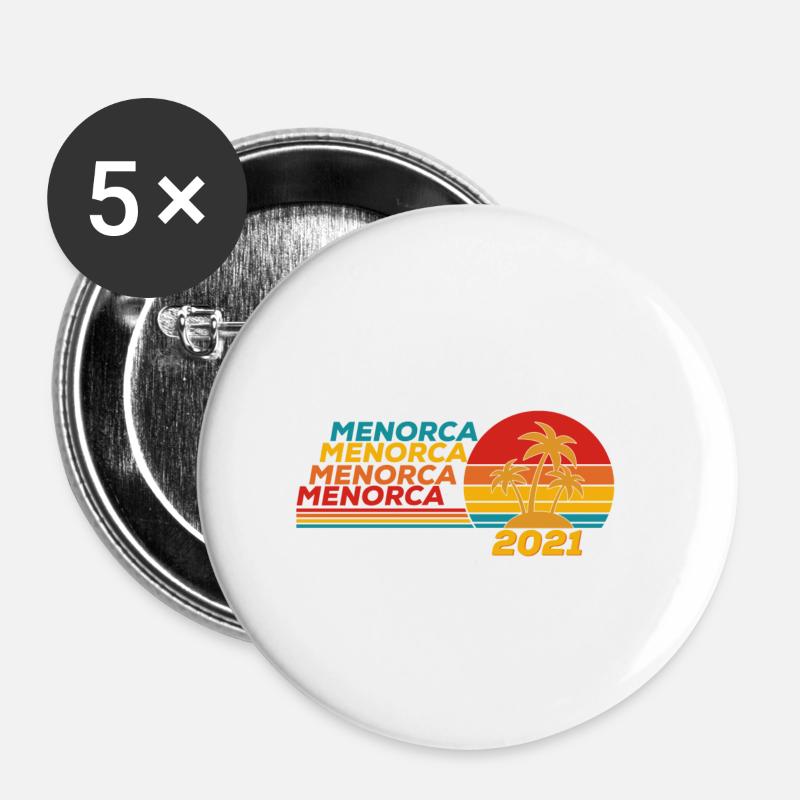 Menorca 2021 Retro Sonnenuntergang Palmen Insel - Buttons klein 25 mm (5er Pack) - Weiß