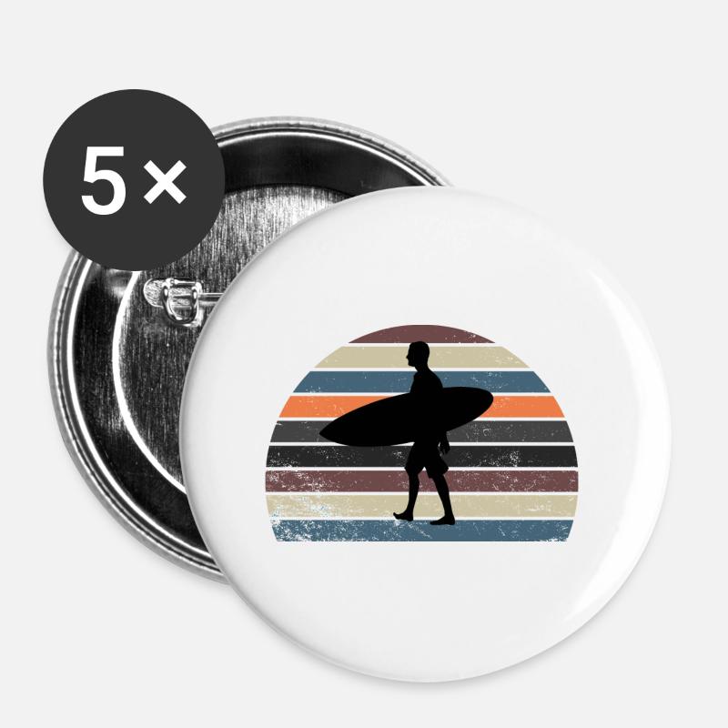 Surfing - Lot de 5 petits badges (25 mm) - blanc