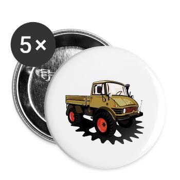Unimog - Oldtimer - Offroad - Dispositif moteur universel - Lot de 5 petits badges (25 mm) - blanc - Devant