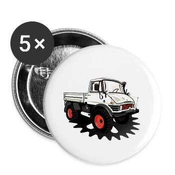 Unimog - Oldtimer - Offroad - Dispositif moteur universel - Lot de 5 petits badges (25 mm) - blanc - Devant