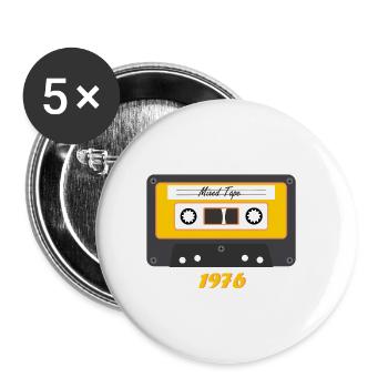 Old cassette - born in 1976 - Buttons small 1''/25 mm (5-pack) - white - Front