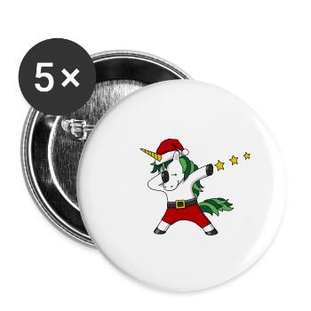 Licorne de Noël tamponnant le Père Noël - Lot de 5 petits badges (25 mm) - blanc - Devant