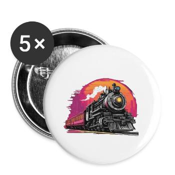 Train / Locomotive / Locomotive à vapeur / Ferroviaire / Écluse - Lot de 5 petits badges (25 mm) - blanc - Devant