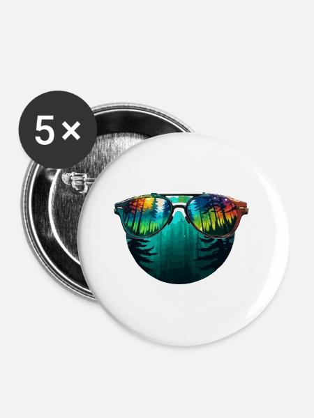 Sonnenbrille / Reflektion / Wald / Spiegelung - Buttons klein 25 mm (5er Pack) - Weiß