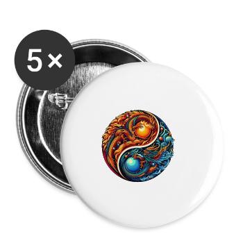 Illustration du dragon Yin Yang - Lot de 5 petits badges (25 mm) - blanc - Devant