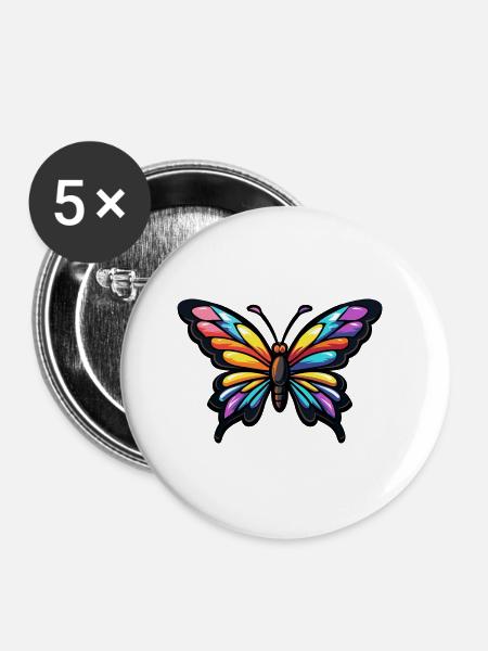 Schmetterling Comic - Buttons klein 25 mm (5er Pack) - Weiß