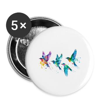 oiseaux, oiseaux colorés, vol, illustration, oiseau - Lot de 5 petits badges (25 mm) - blanc - Devant