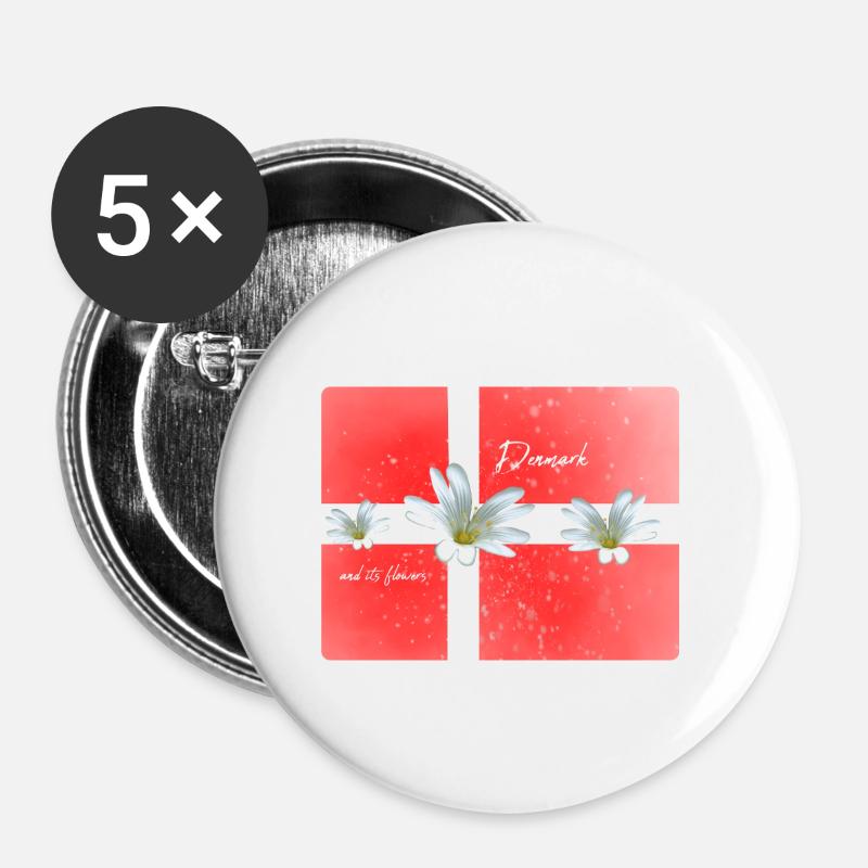 Demark Danmark Denmark Flag - Buttons small 1''/25 mm (5-pack) - white