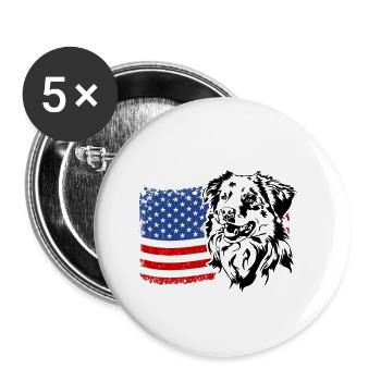 Berger Australien US Amérique Drapeau Chien Wilsigns - Lot de 5 petits badges (25 mm) - blanc - Devant