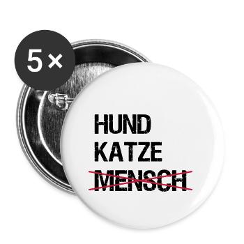Chat chien humain - Lot de 5 petits badges (25 mm) - blanc - Devant